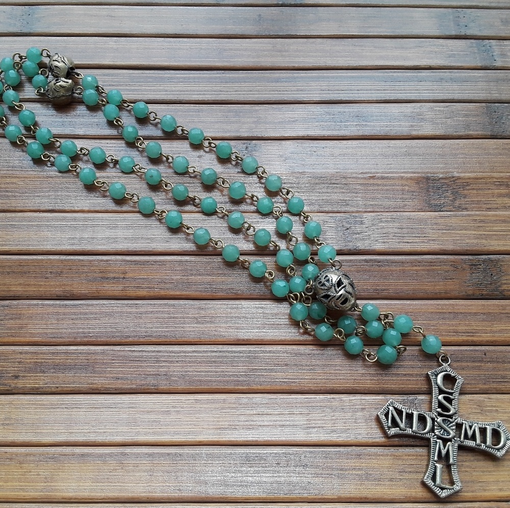 Tres Luchas Rosary Jade & Bronze (green)
